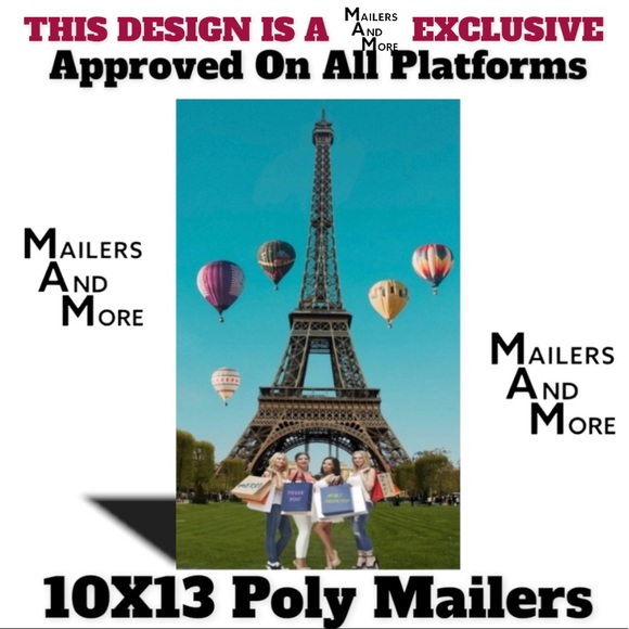 25 10X13 Shopping Girls Eiffel Tower Paris Poly Mailers Flat Shipping Envelopes - Picture 6 of 9